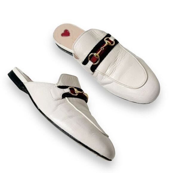 Gucci Princetown White Leather Horse Bit Slipper Mule Slide Loafer Women’s 37.5 - Picture 3 of 12